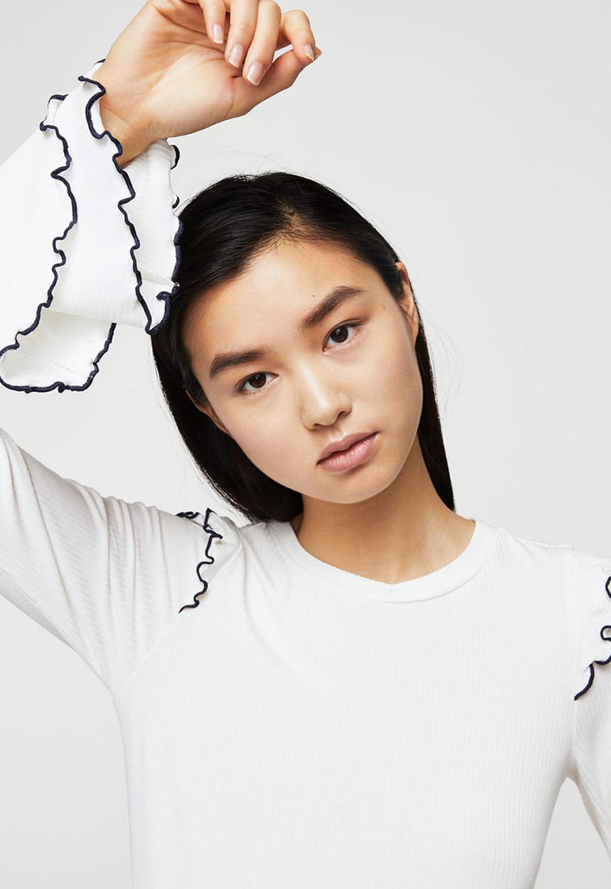 MANGO - Ruffles Ribbed T-shirt White