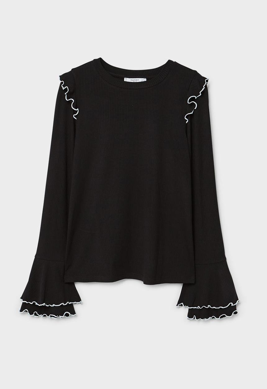 MANGO - Ruffles Ribbed T-shirt Black
