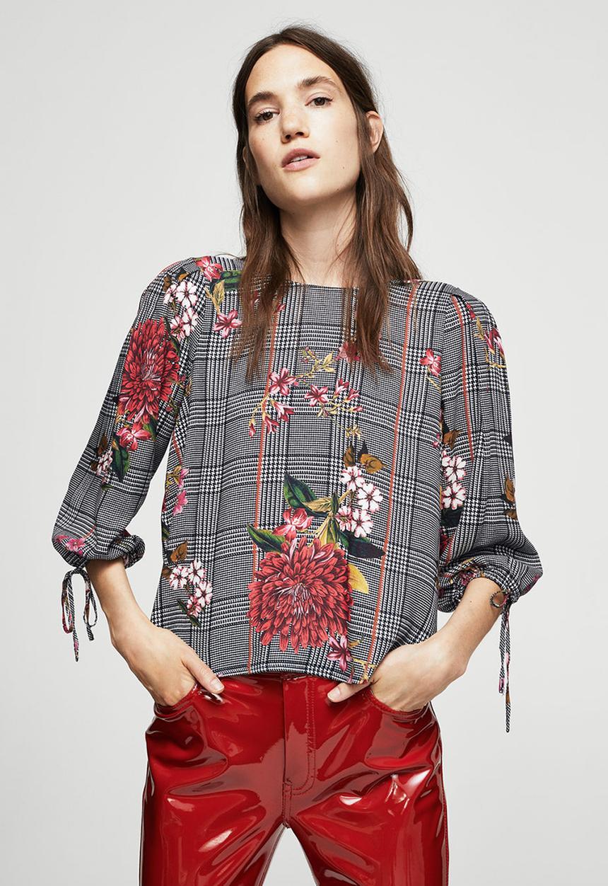 MANGO - Prince of Wales Check Blouse Black and White