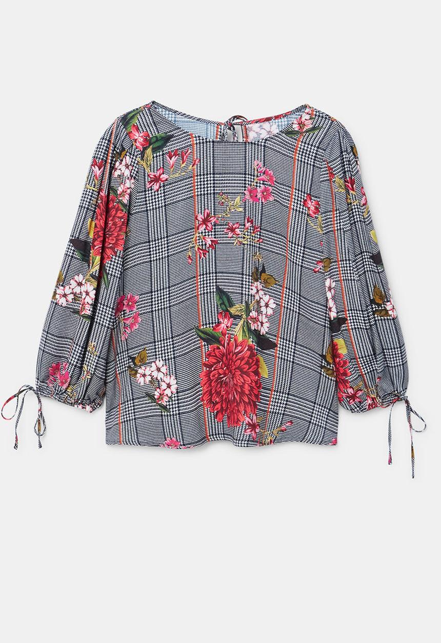 MANGO - Prince of Wales Check Blouse Black and White
