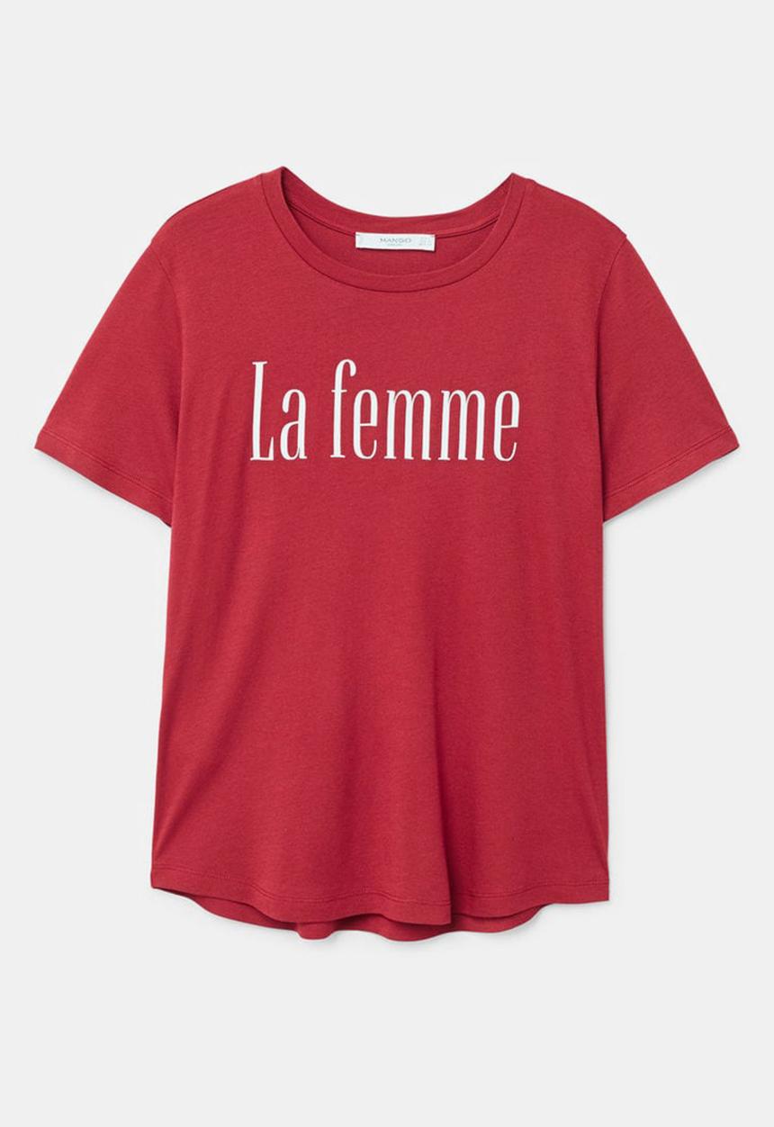 MANGO - Printed T-shirt Maroon