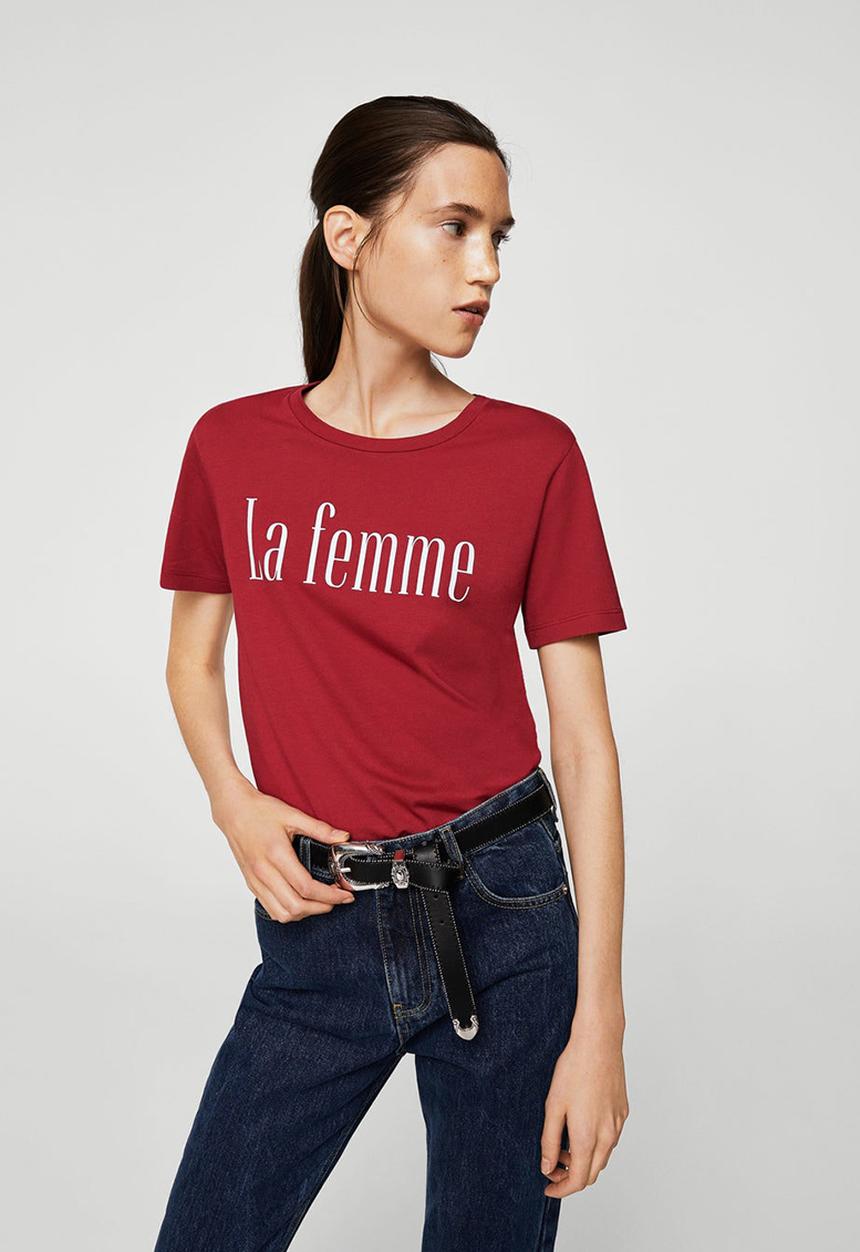 MANGO - Printed T-shirt Maroon