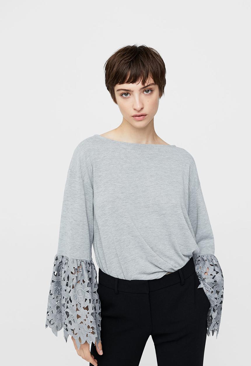 MANGO - Blonda Sleeve T-shirt Grey