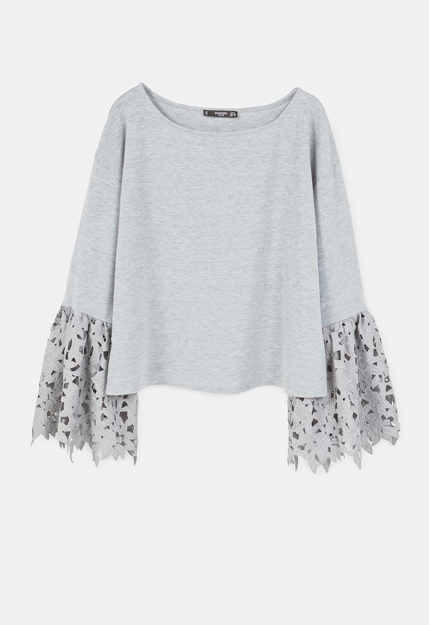 MANGO - Blonda Sleeve T-shirt Grey