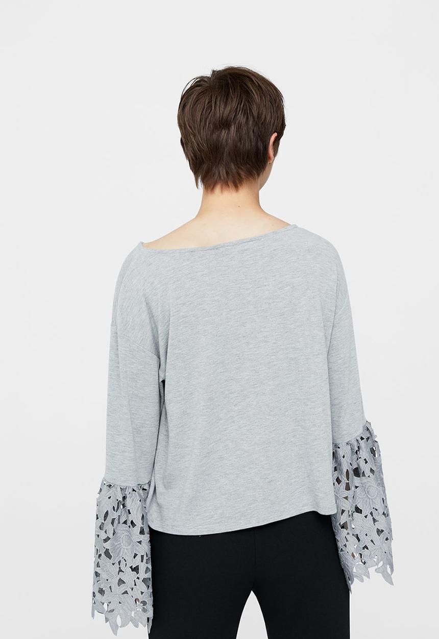 MANGO - Blonda Sleeve T-shirt Grey