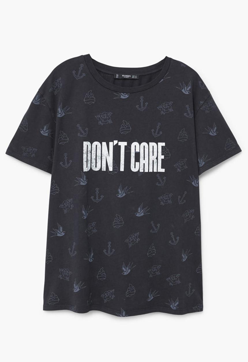 MANGO - Printed Cotton T-shirt Black