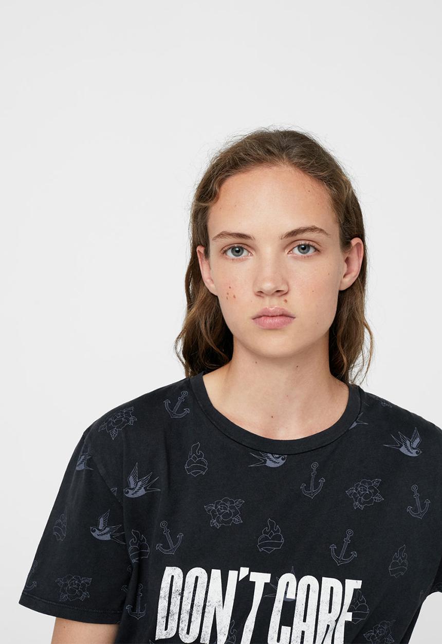 MANGO - Printed Cotton T-shirt Black