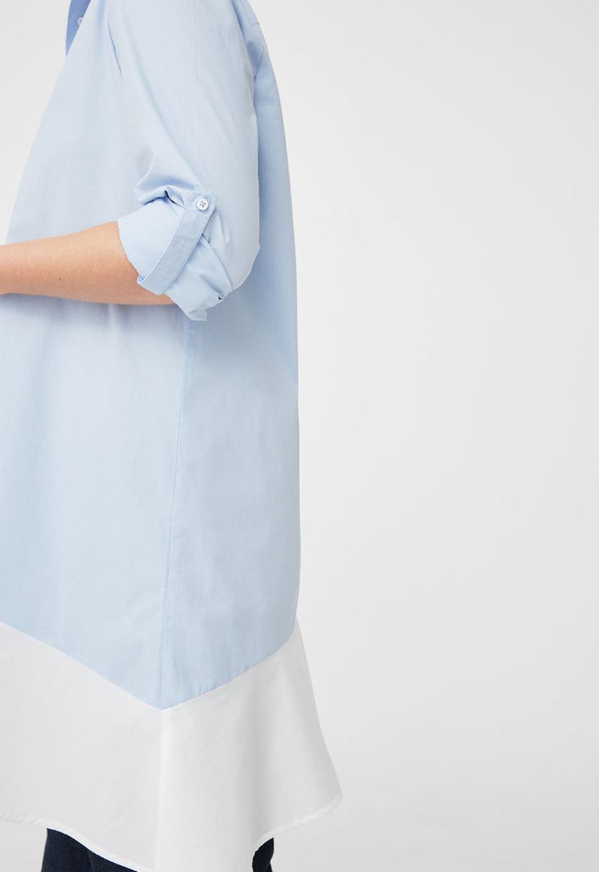 MANGO - Contrast Hem Shirt Pale Blue
