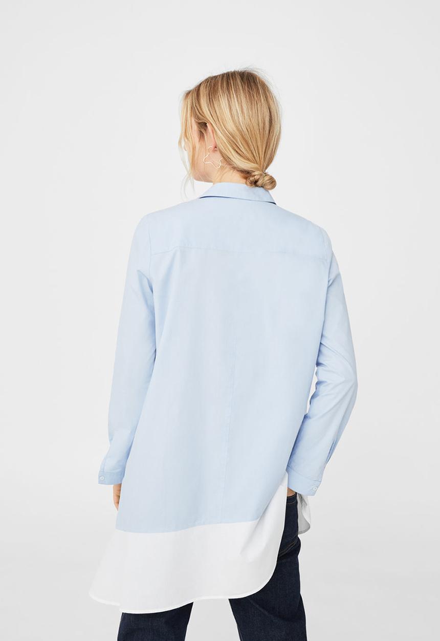 MANGO - Contrast Hem Shirt Pale Blue