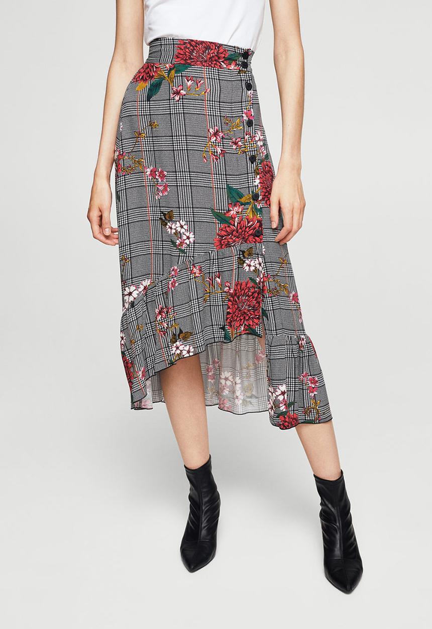 MANGO - Prince of Wales Check Skirt Blue and White
