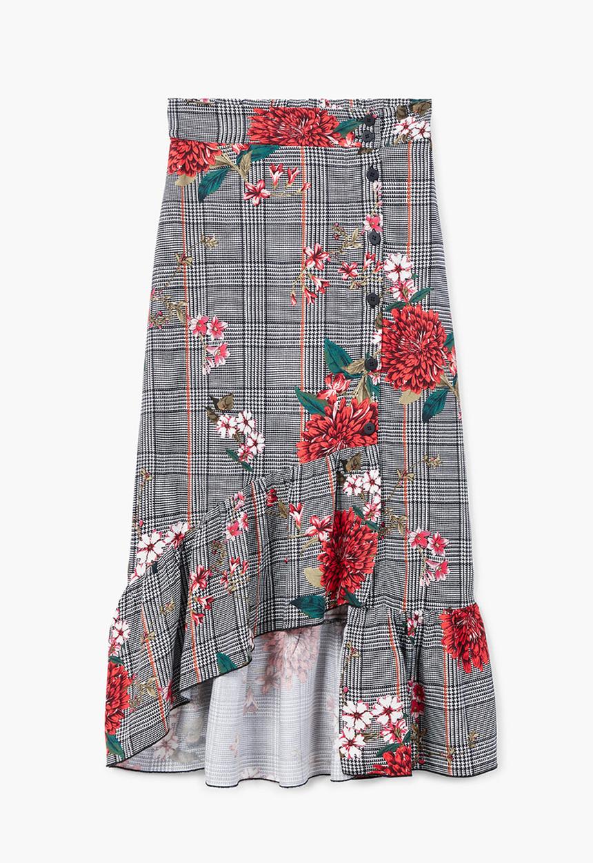 MANGO - Prince of Wales Check Skirt Blue and White