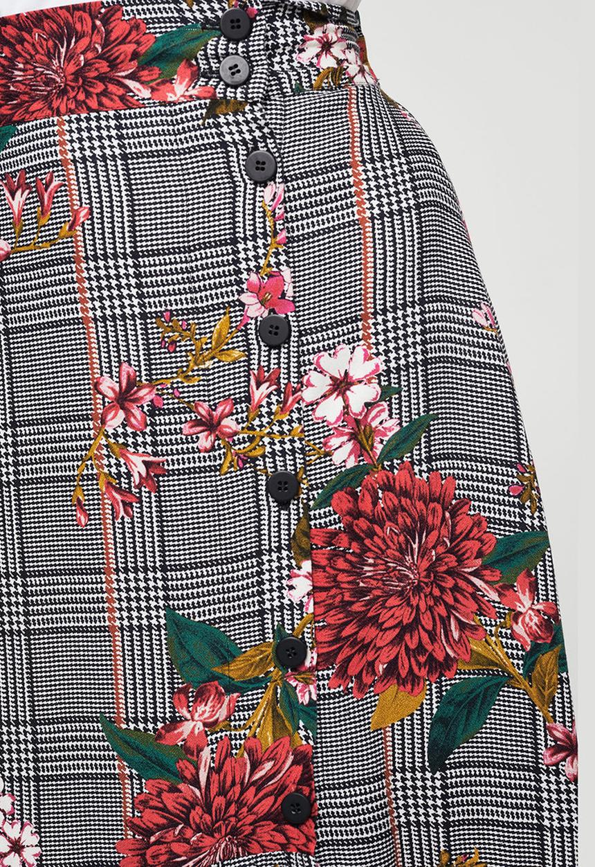 MANGO - Prince of Wales Check Skirt Blue and White