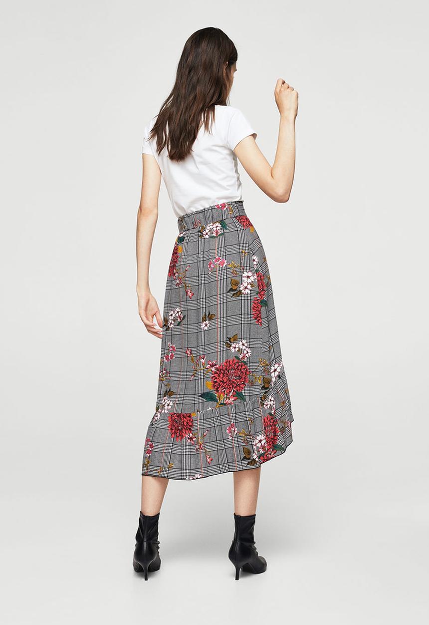 MANGO - Prince of Wales Check Skirt Blue and White
