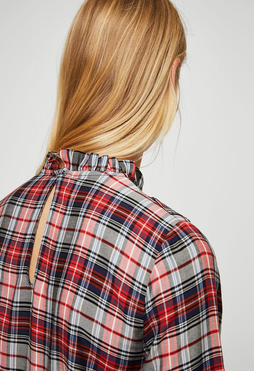 MANGO - Check Pattern Ruffled Blouse Red