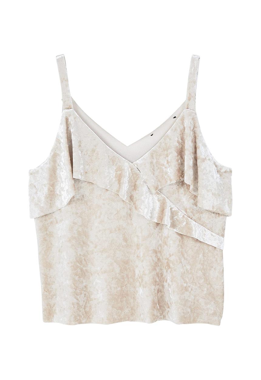 MANGO - Ruffled Velvet Cami Beige