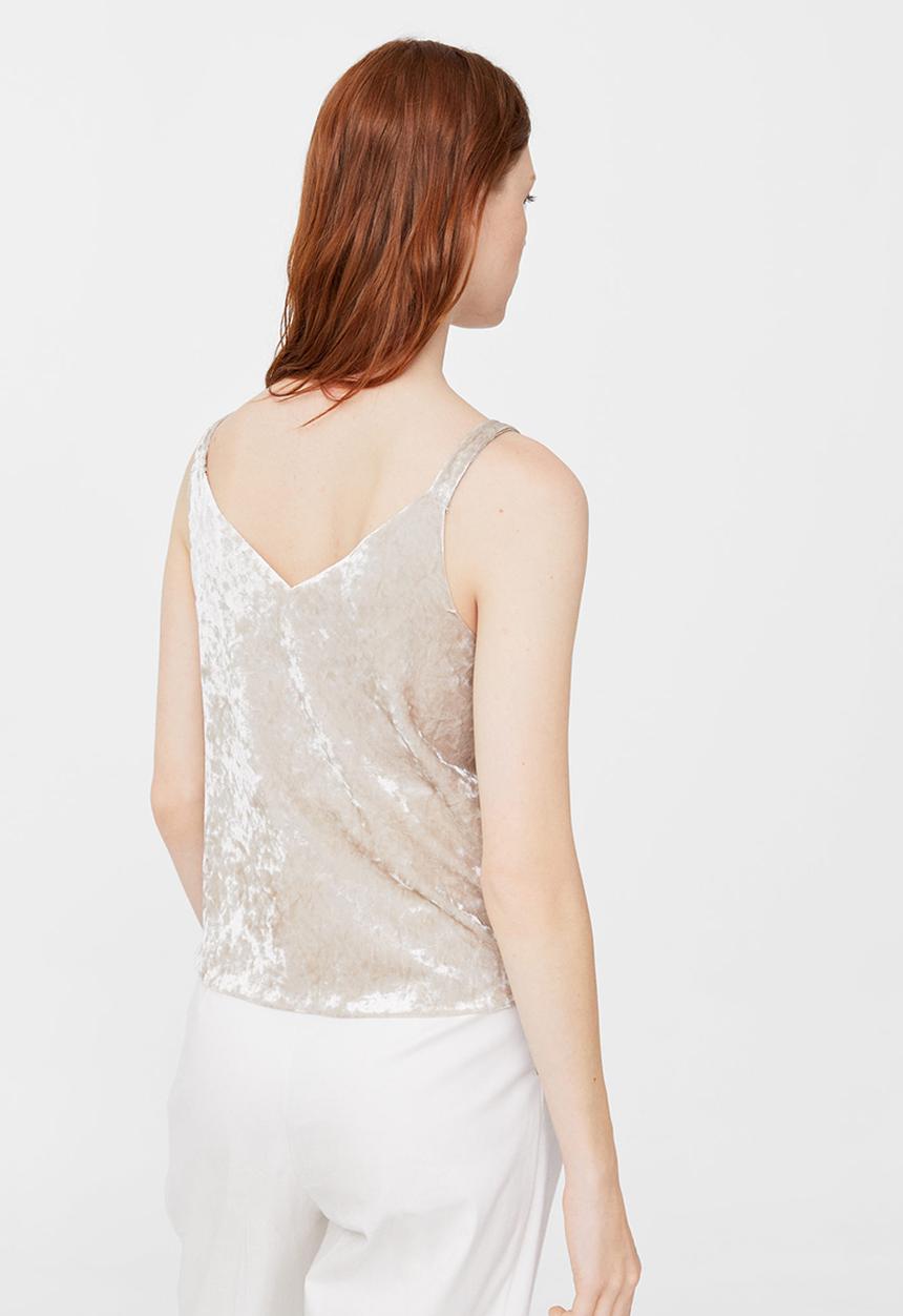 MANGO - Ruffled Velvet Cami Beige