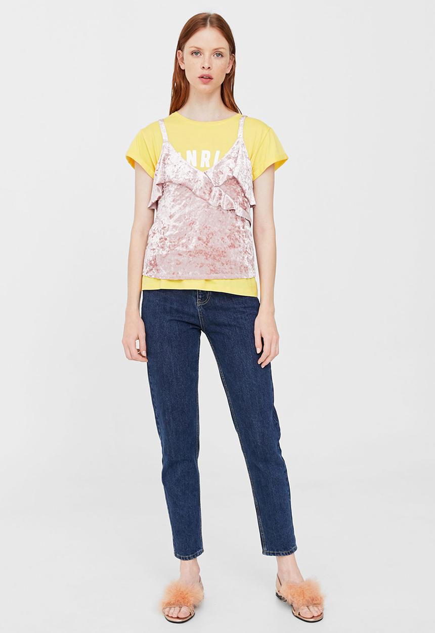 MANGO - Ruffled Velvet Cami Mid Pink