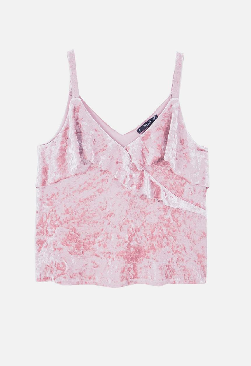 MANGO - Ruffled Velvet Cami Mid Pink
