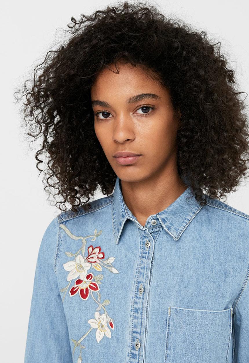 MANGO - Embroidered Denim Shirt Pale Blue