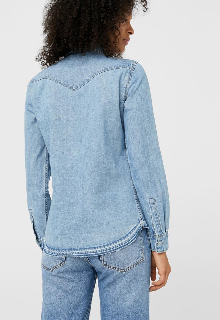 MANGO - Embroidered Denim Shirt Pale Blue