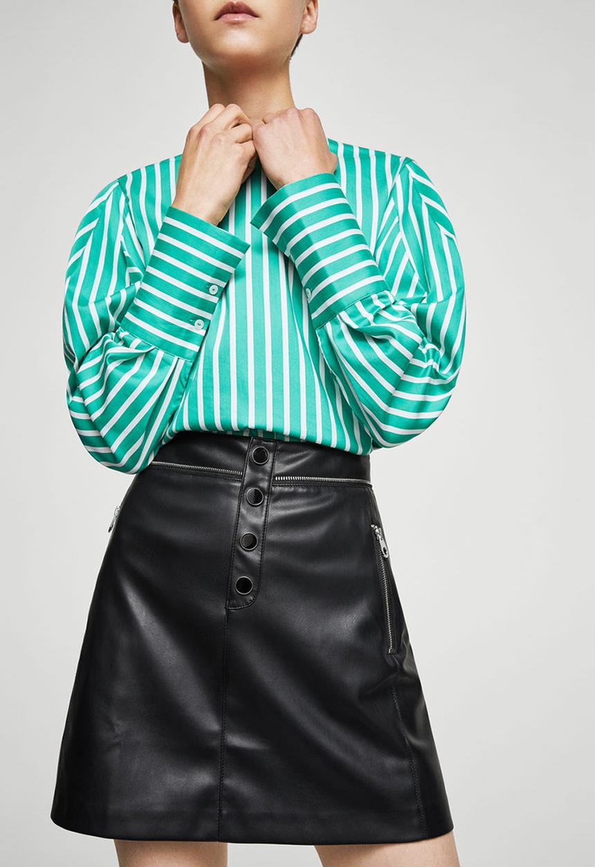 MANGO - Cara Leather-look Decorative Zip Skirt Black