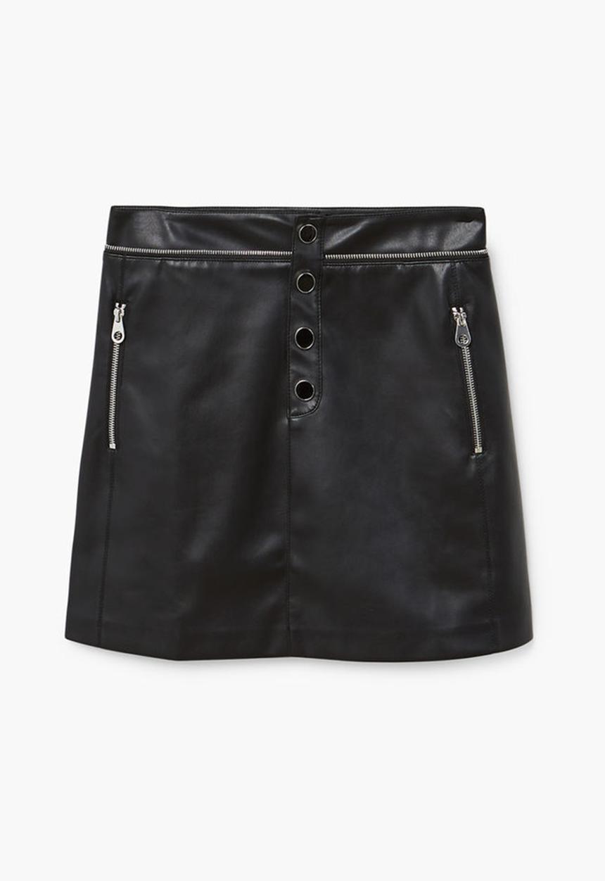 MANGO - Cara Leather-look Decorative Zip Skirt Black