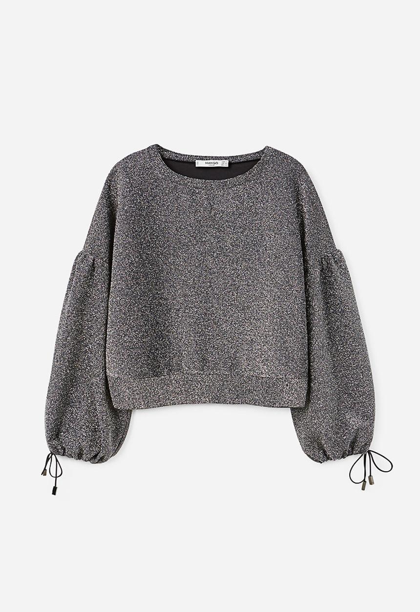 MANGO - Glitter Puffed Sleeves Blouse Silver