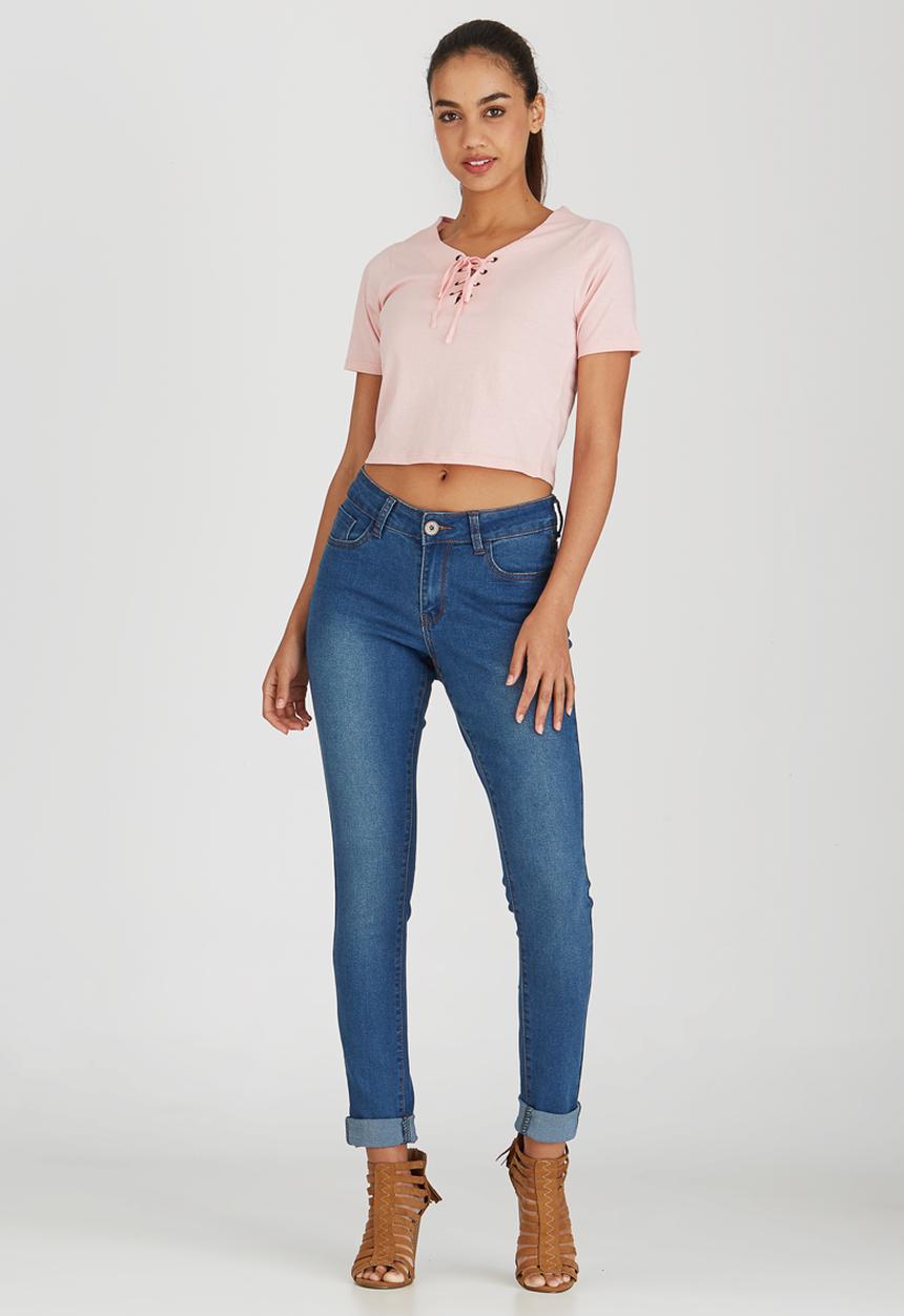 Brave Soul - Crop Tee with Tie Front Detail Pale Pink