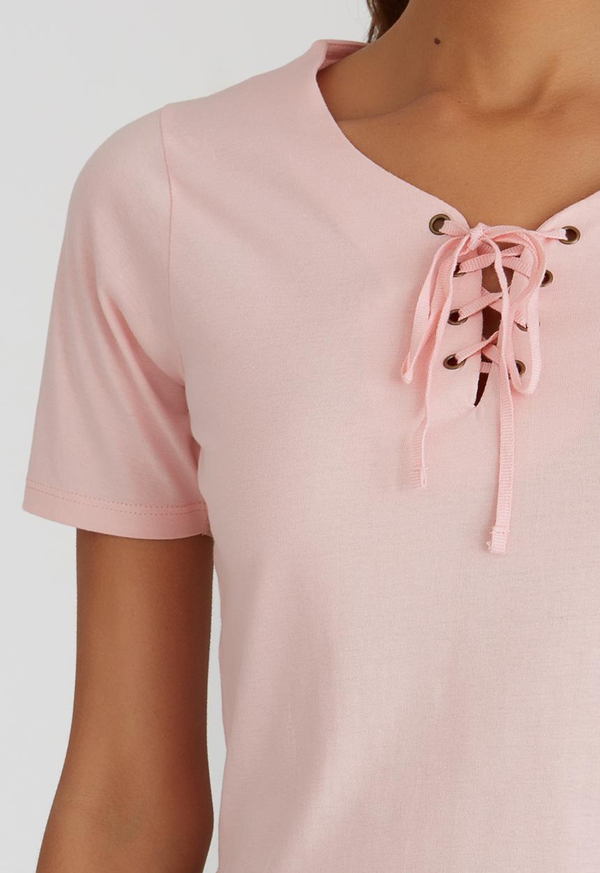Brave Soul - Crop Tee with Tie Front Detail Pale Pink
