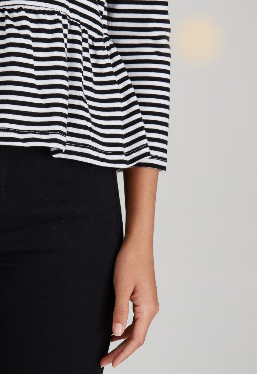 Brave Soul - Stripe Peplum Top Black and White