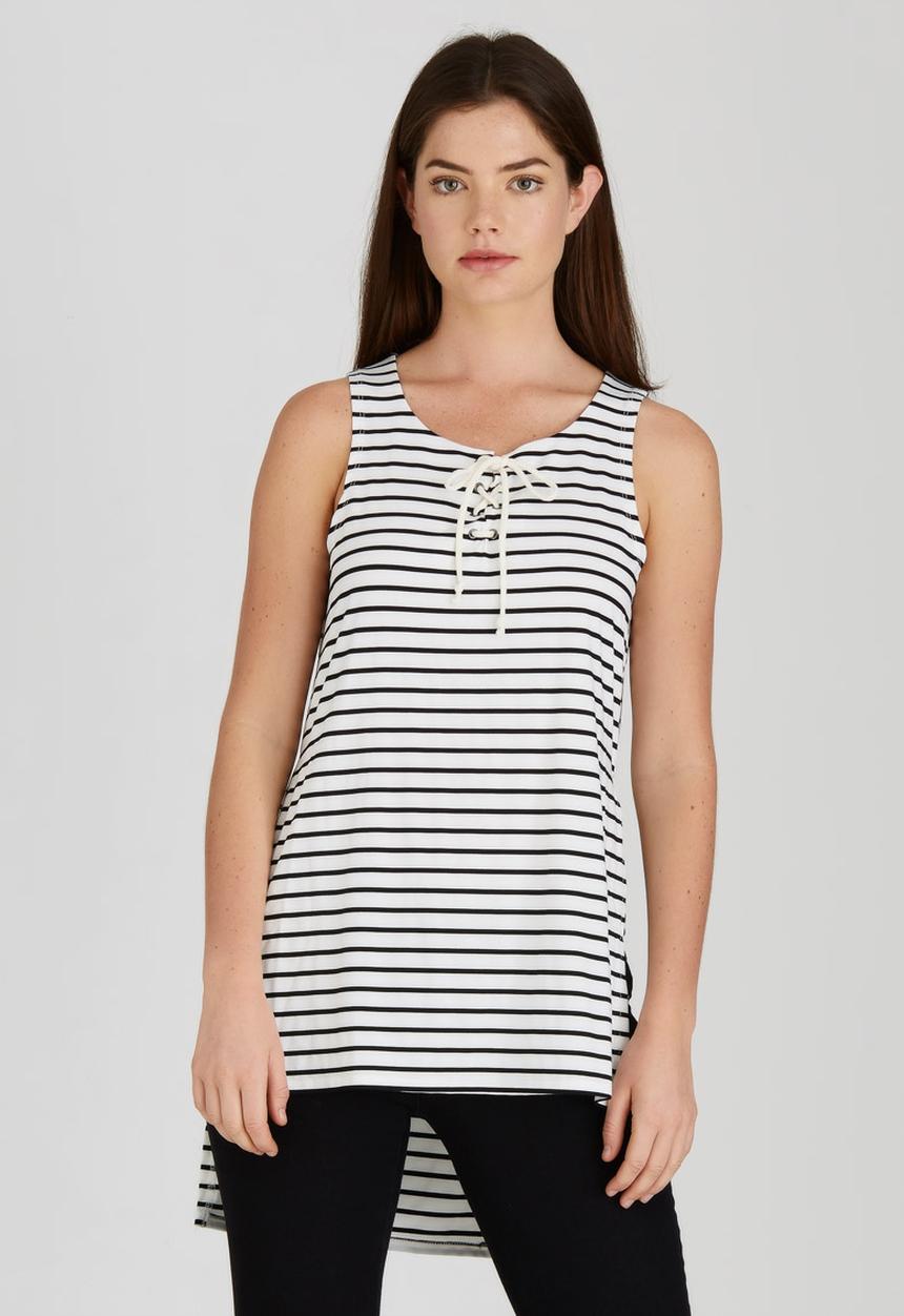 Brave Soul - Longline Striped Tank Black and White