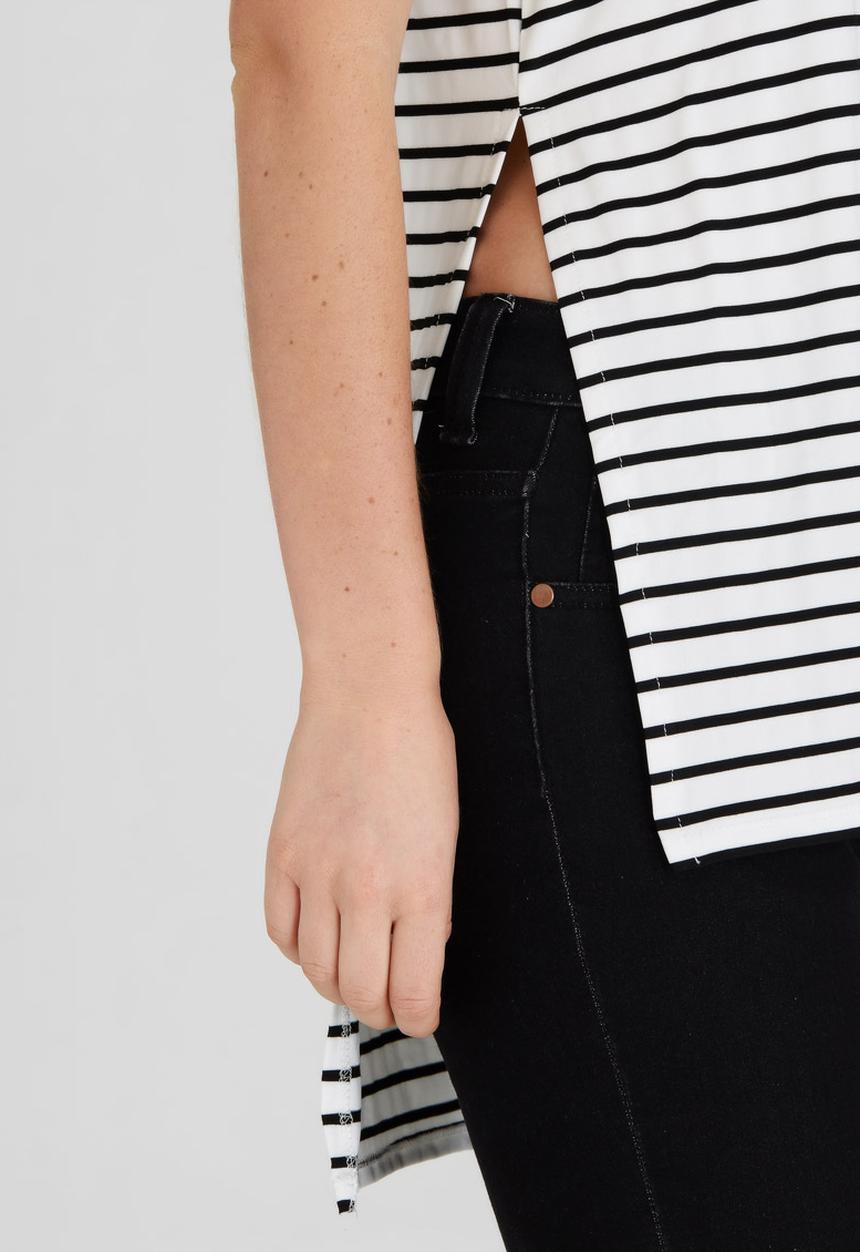 Brave Soul - Longline Striped Tank Black and White