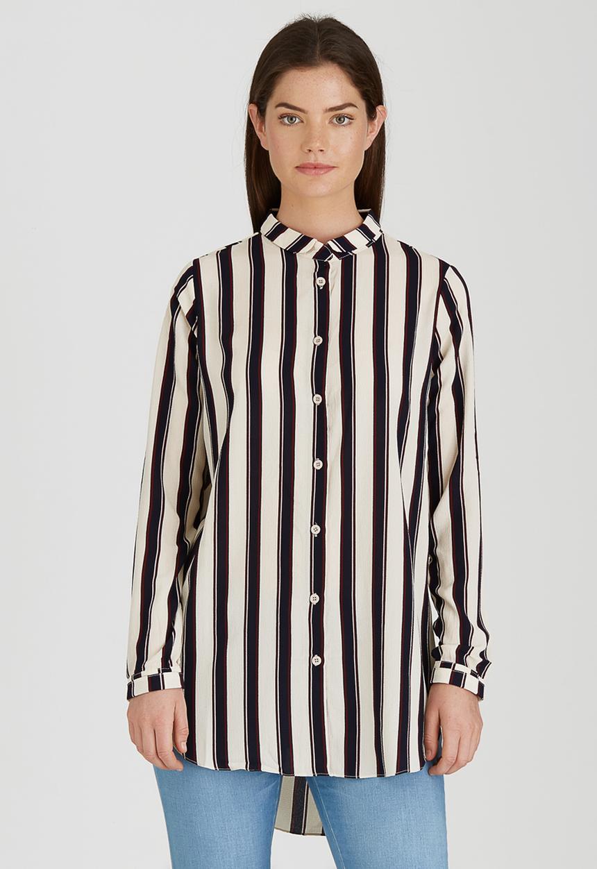 Brave Soul - Longer Length Broad Stripe Shirt Navy