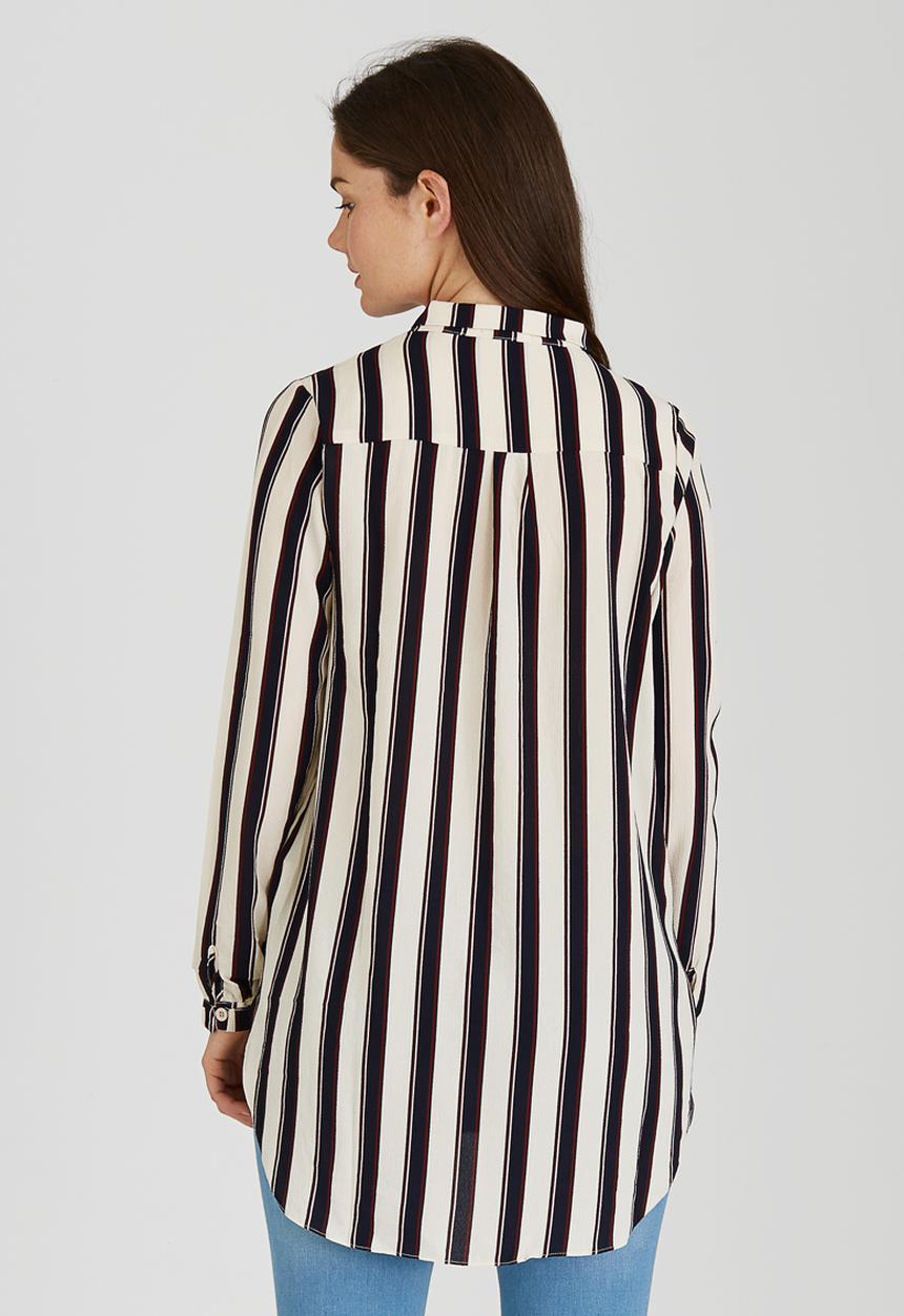 Brave Soul - Longer Length Broad Stripe Shirt Navy