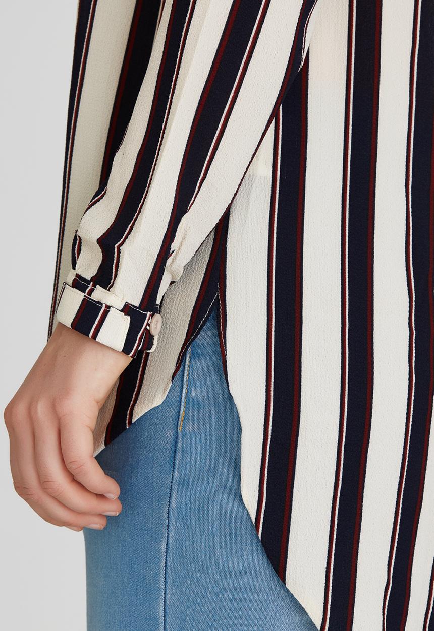Brave Soul - Longer Length Broad Stripe Shirt Navy