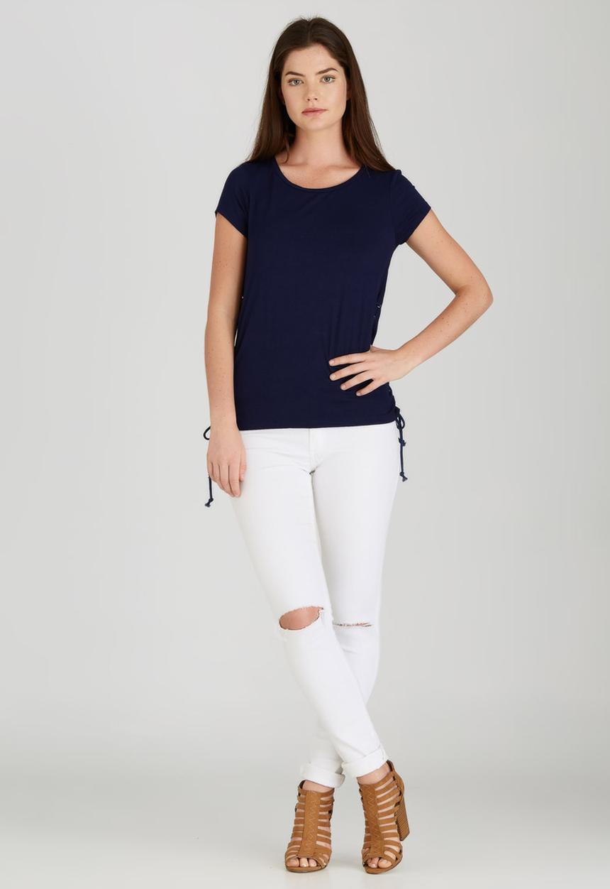 Brave Soul - Tee with Tie Side Detail Navy