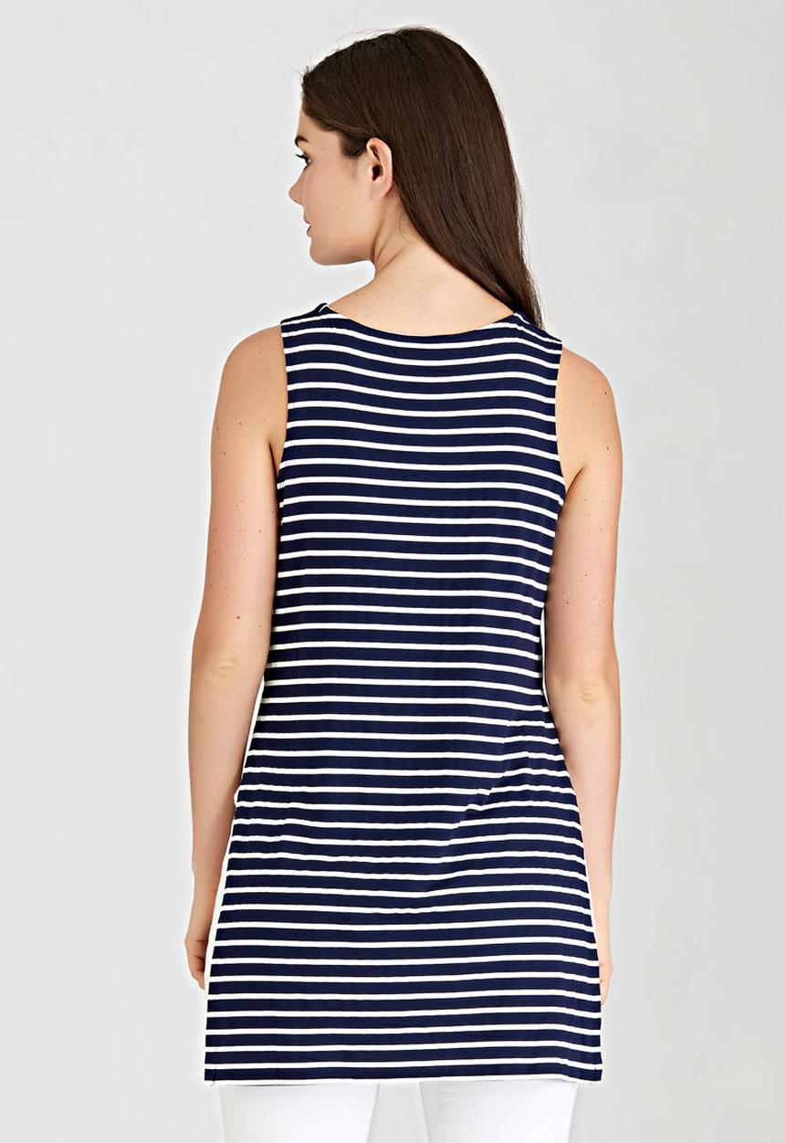 Brave Soul - Longline Striped Tank Blue and White