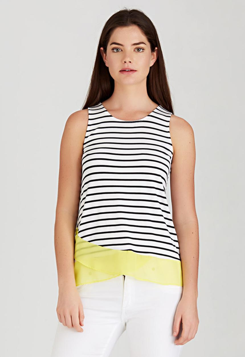 Revenge - Striped Tank with Contrast Hem Black and White