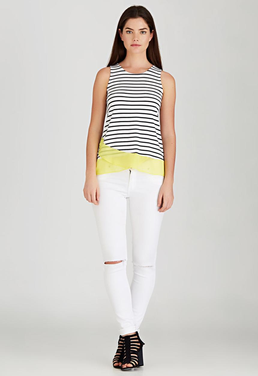 Revenge - Striped Tank with Contrast Hem Black and White
