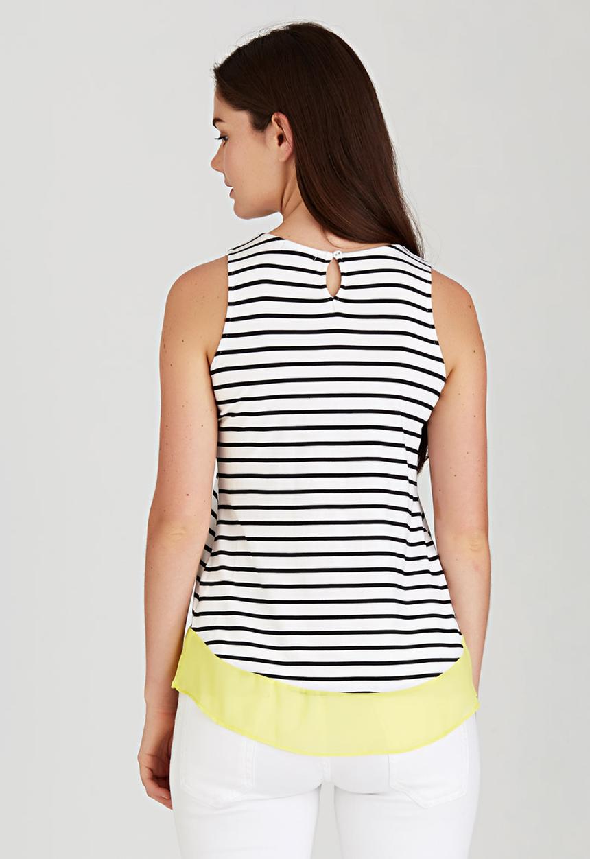 Revenge - Striped Tank with Contrast Hem Black and White