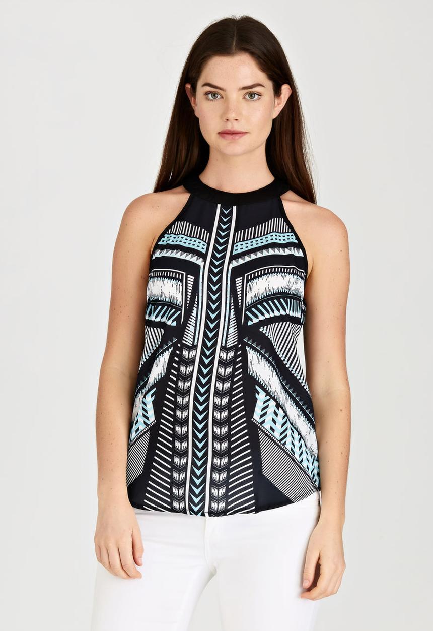 Revenge - Aztec Halter Neck Top Black and White