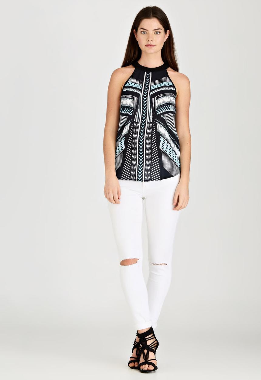 Revenge - Aztec Halter Neck Top Black and White