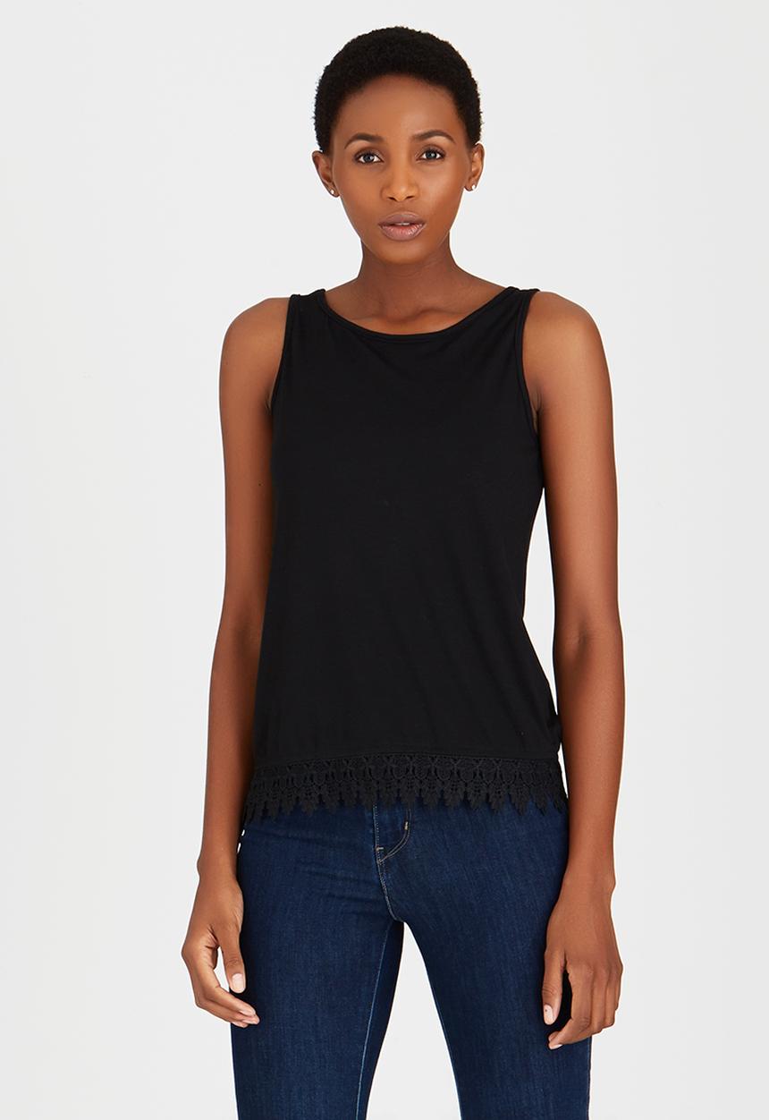 edit - Cami with Crochet Border Lace Black