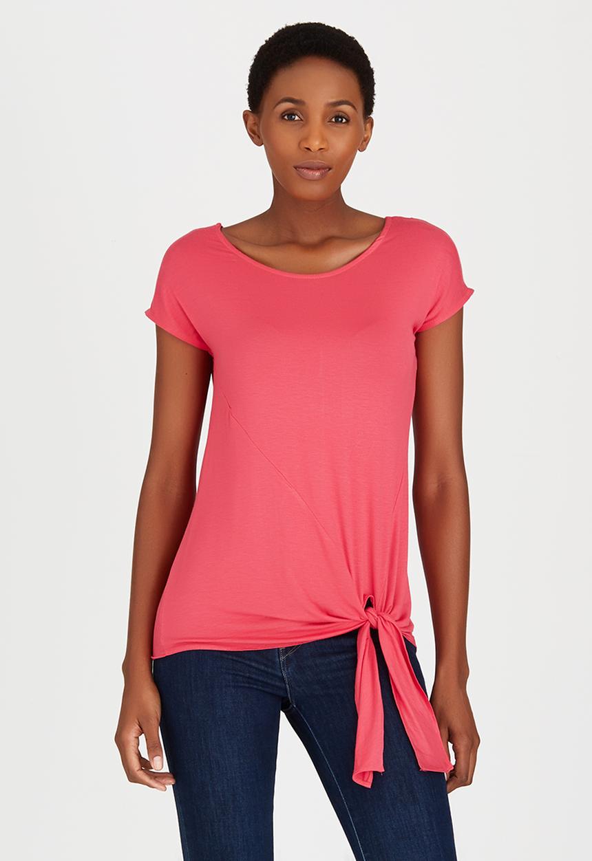 edit - Tie Front T-shirt Coral