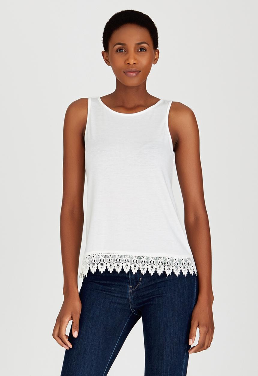 edit - Cami with Crochet Border Lace White