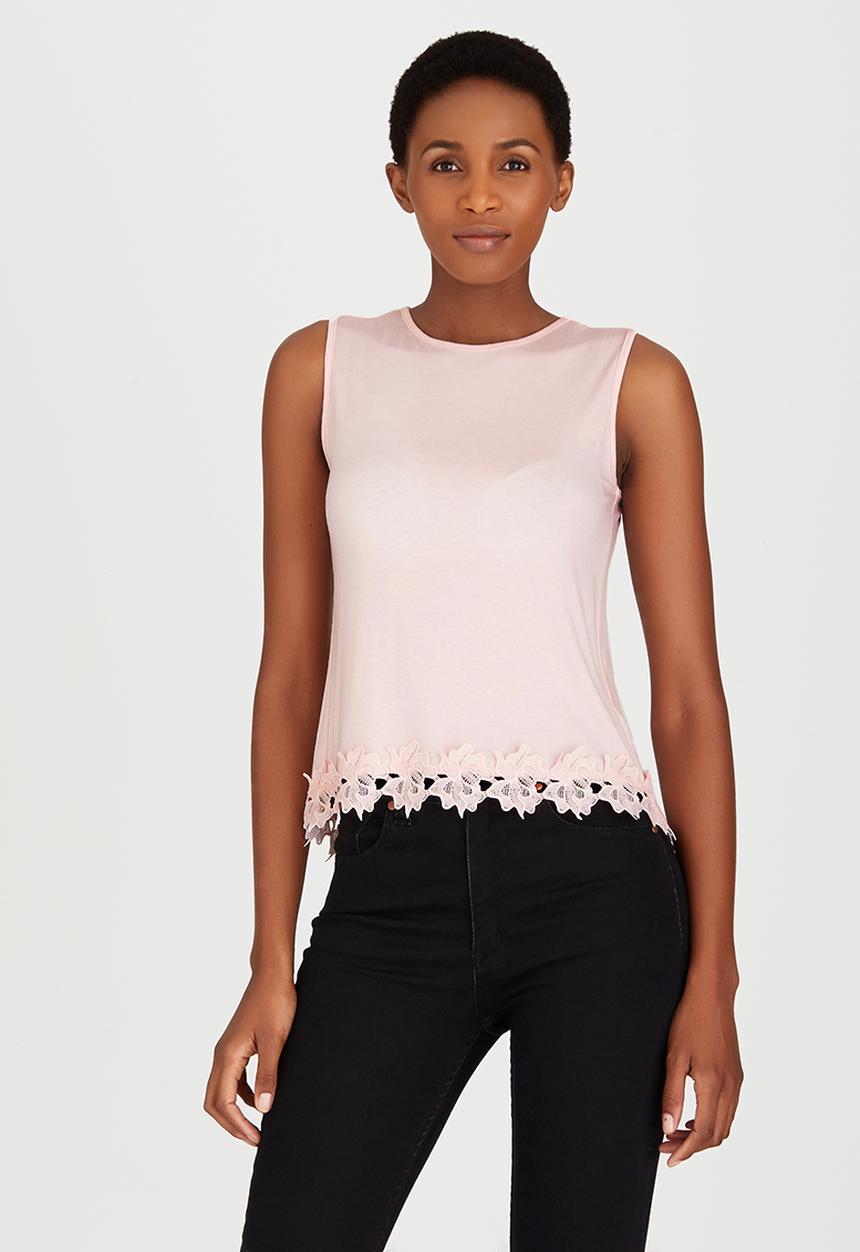 edit - Cami with Back Pleat and Border Lace Pale Pink