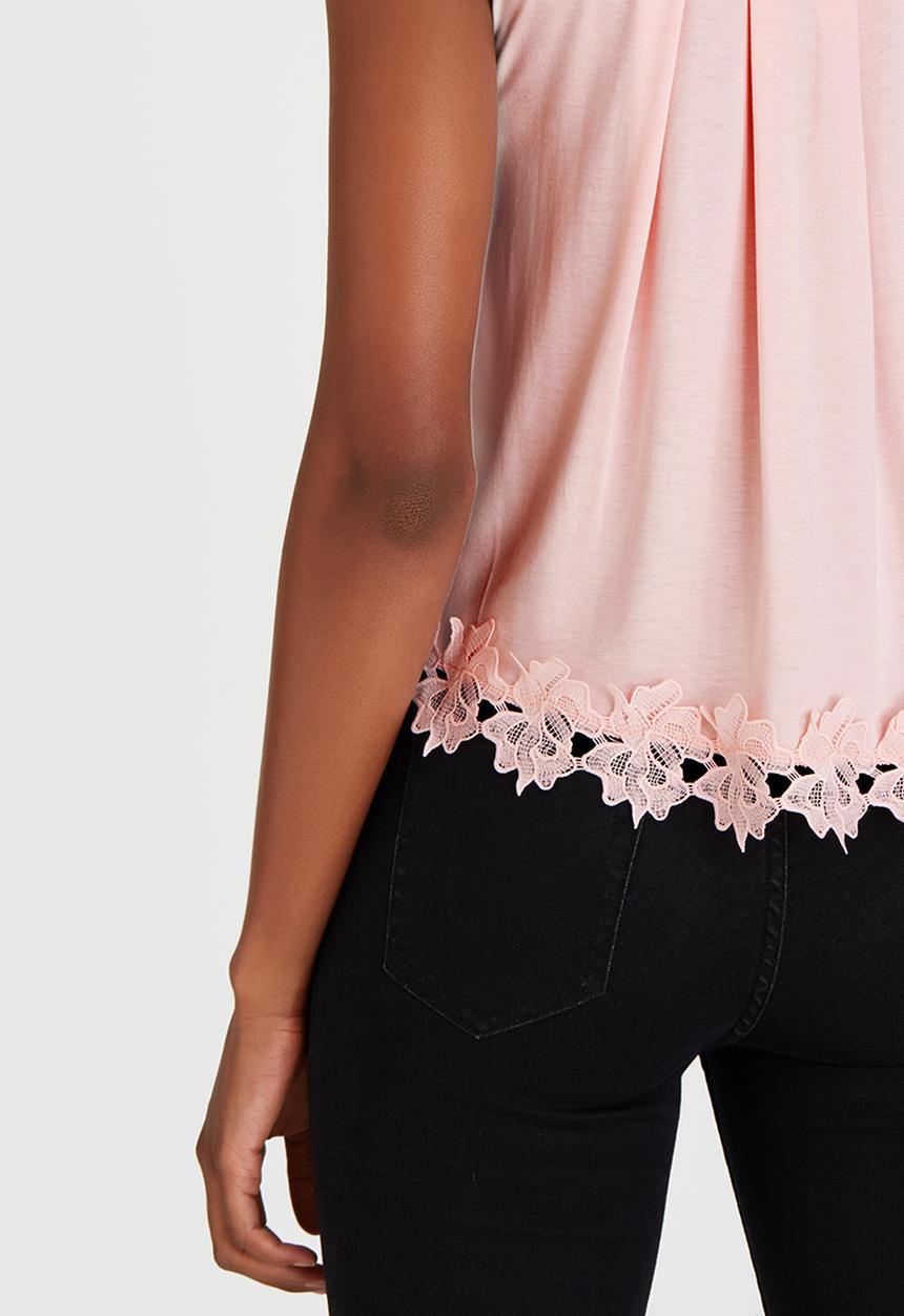 edit - Cami with Back Pleat and Border Lace Pale Pink