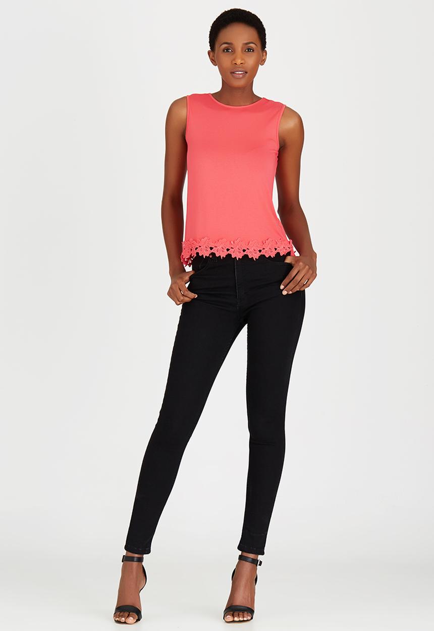edit - Cami with Back Pleat and Border Lace Coral