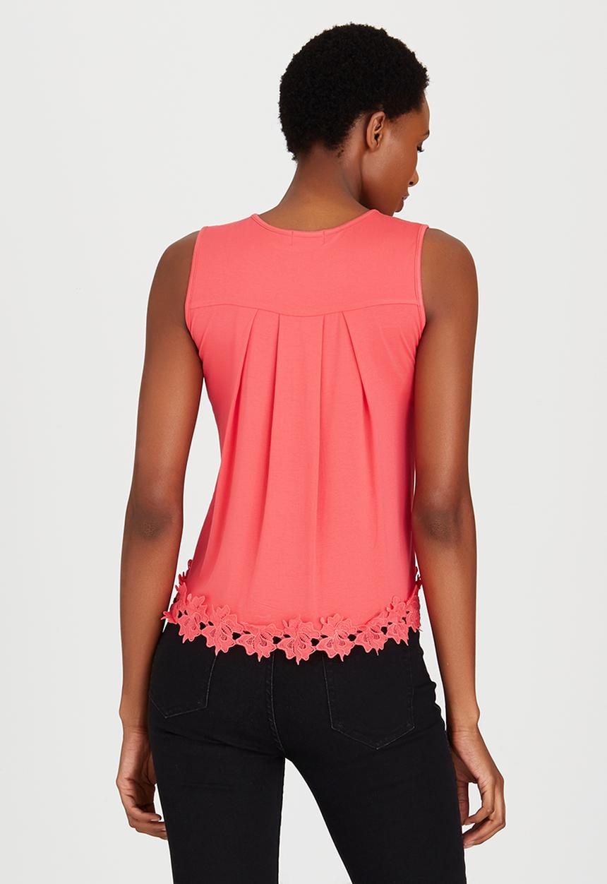 edit - Cami with Back Pleat and Border Lace Coral