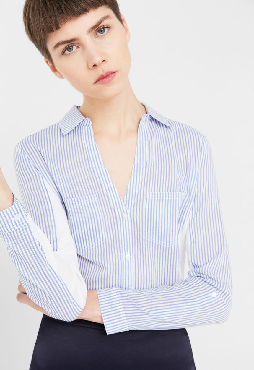 MANGO - Contrast Detail Shirt Blue and White